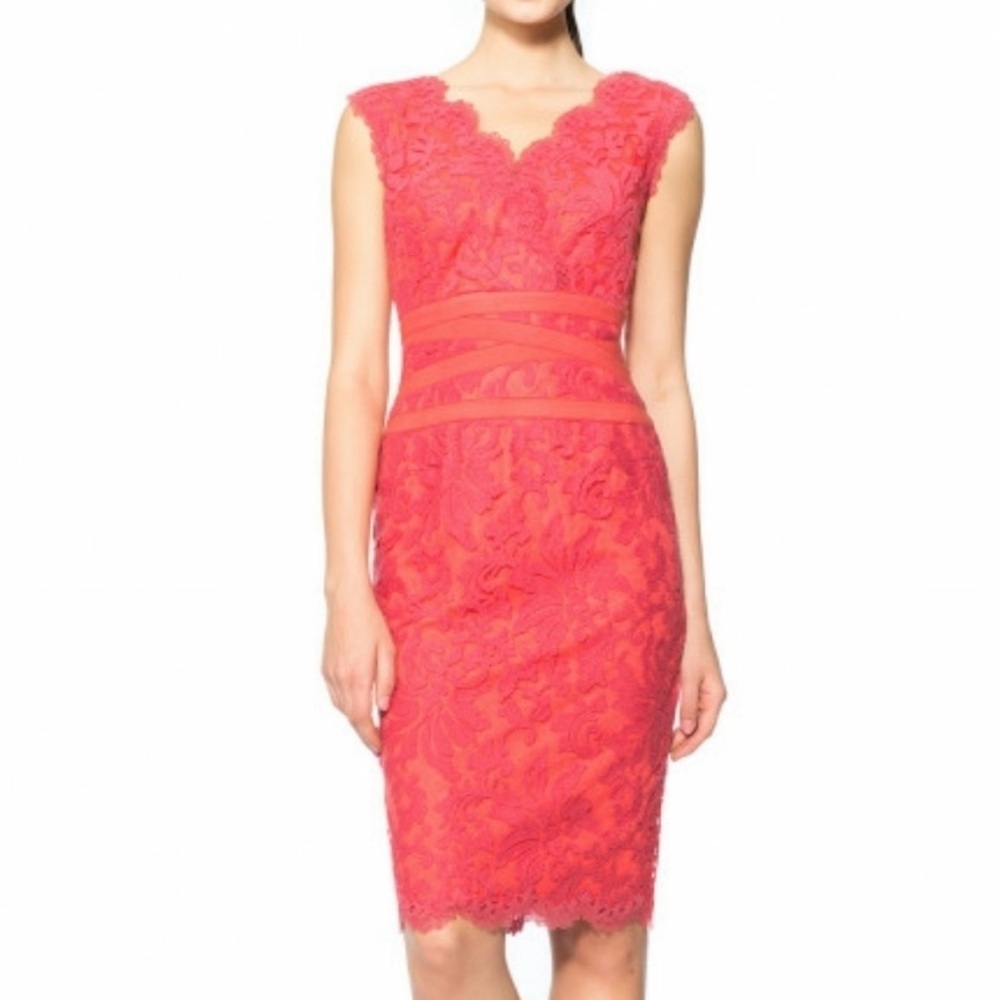 Tadashi Shoji Coral Color  V-Neck Cap Sleeve Sheath Dress